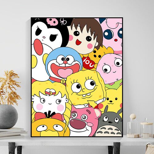 diy数字油画儿童绘画DIY数字油彩画卡通动漫0基础可画颜料管够