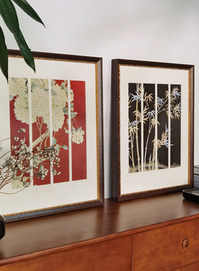 实木卡纸餐厅高级感挂画新中式装饰画中古风客厅壁画玄关现代轻奢