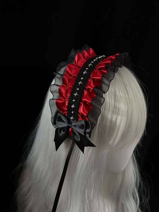 自制Lolita红黑蝴蝶结发带哥特暗黑头饰发饰亚文化原宿风cosplay