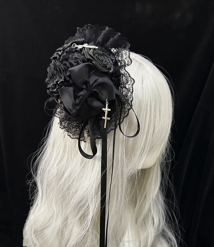 手做小礼帽Lolita哥特头饰亚文化暗黑优暗黑蕾丝十字架头饰洛丽塔