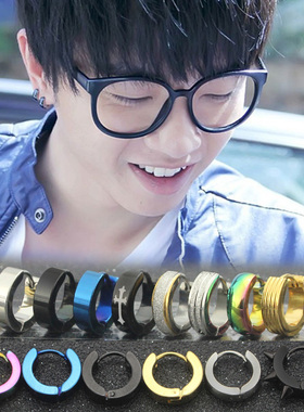 男士黑色耳钉单只日韩国个性潮男耳环圆形韩版耳饰不易过敏饰品女