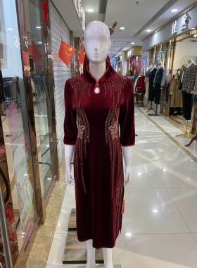 镶钻修身风妈妈装酒会婚礼连衣裙