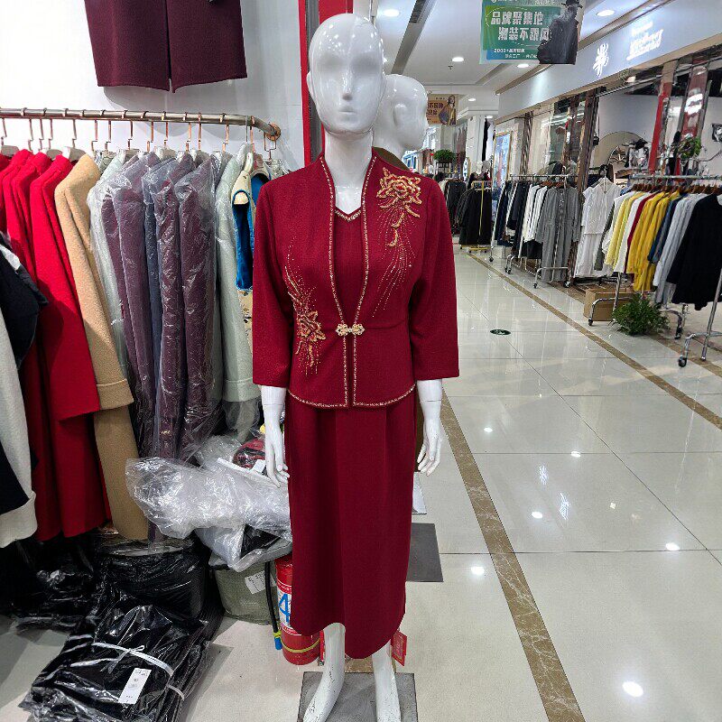 高端气质年轻喜妈妈婚宴礼服大码真两件套旗袍连衣裙喜婆婆敬酒服
