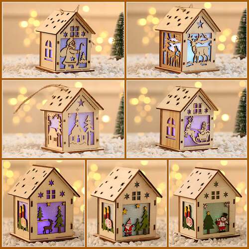 Christmas decorations,Christmas glow wooden house圣诞节摆件