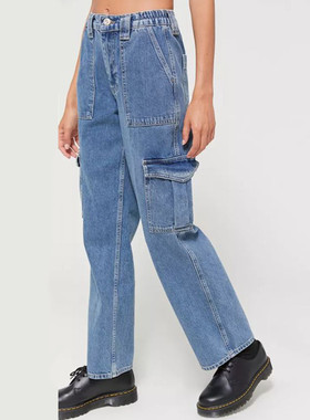 Ladies jeans long pants women denim trousers 工装牛仔直筒裤
