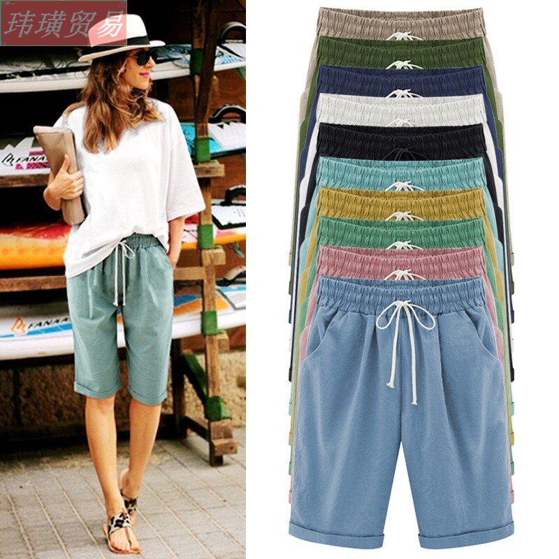 summer thin medium length large size casual shorts for women