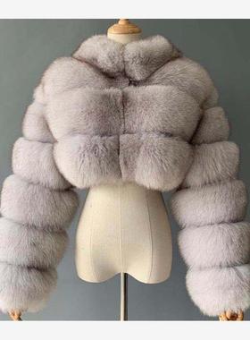 欧美短皮草外套女 шуба куртка жен fur coat women