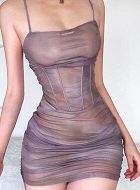 High waisted dress with suspenders for women吊带包臀连衣裙