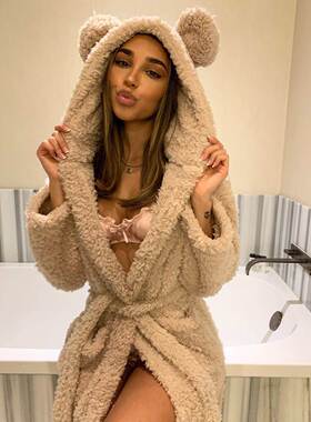 Winter Kimono Robe Plush Fleece Scalloped Bath Women Pajama