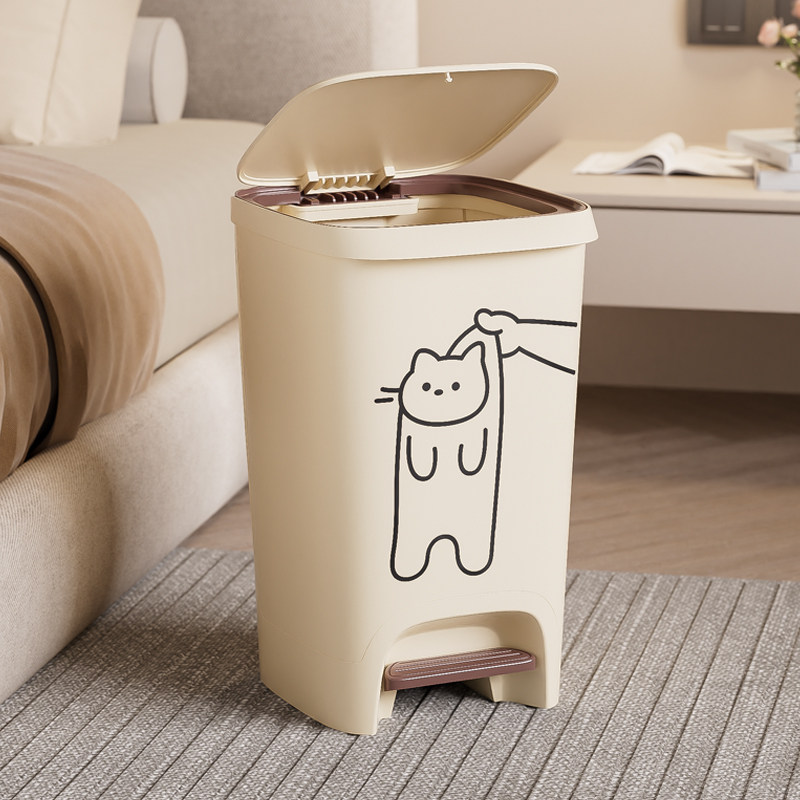 按压脚踩垃圾桶双开盖家用客厅2025卧室床头方形可爱卫生桶高颜值