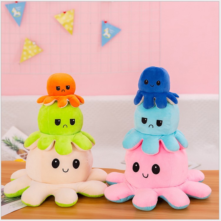 八爪鱼跨境翻面章鱼玩偶双面翻转公仔小毛绒玩具地推活动变脸