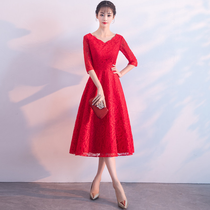 新娘敬酒服2020新款秋季中长结婚女平时可穿回门便装连衣裙晚礼服