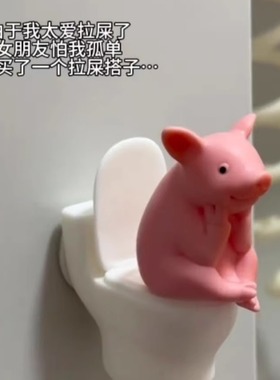 马桶上的沉思小猪拉屎陪宠闺蜜生日礼物男朋友厕所摆件