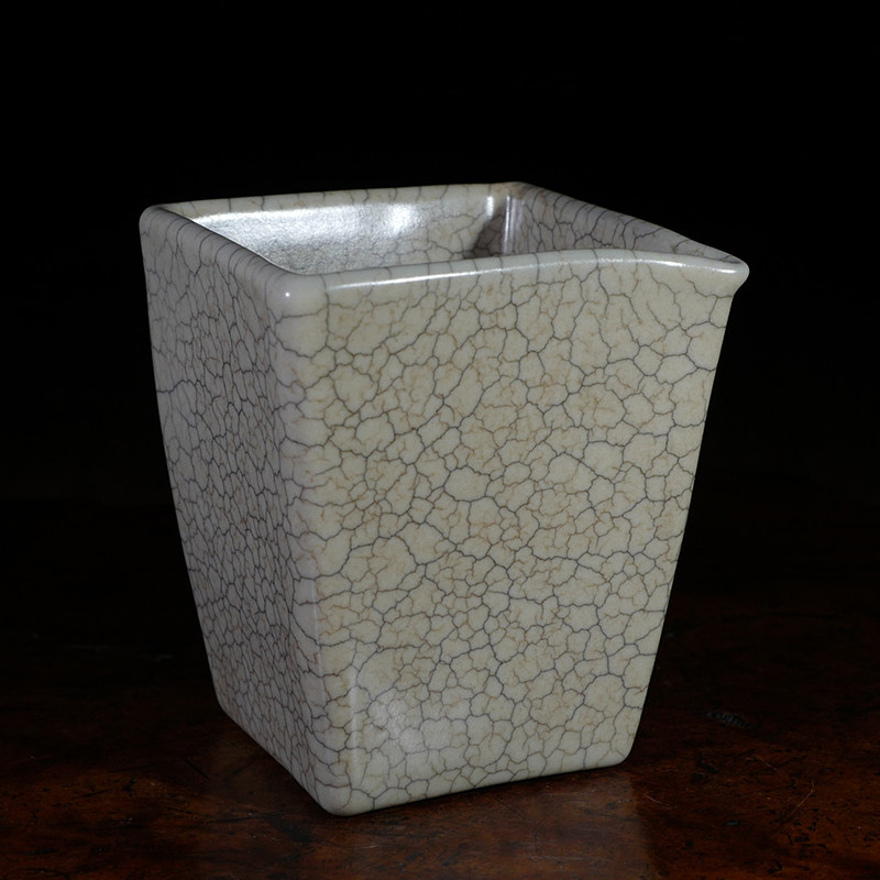 龙圣华苑 叶氏哥窑古儿妙品四方公道杯 叶克伟传世哥窑金丝铁线