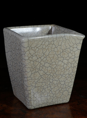 龙圣华苑 叶氏哥窑古儿妙品四方公道杯 叶克伟传世哥窑金丝铁线