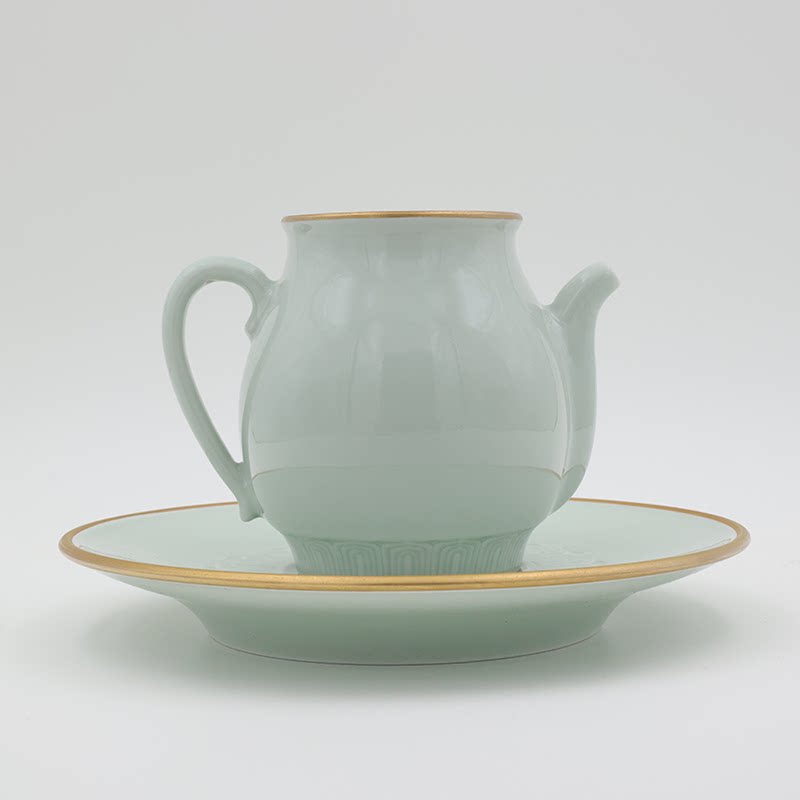 龙圣华苑景德镇赏瓷观窑柴窑粉青大公道杯套组 手工暗刻陶瓷茶具
