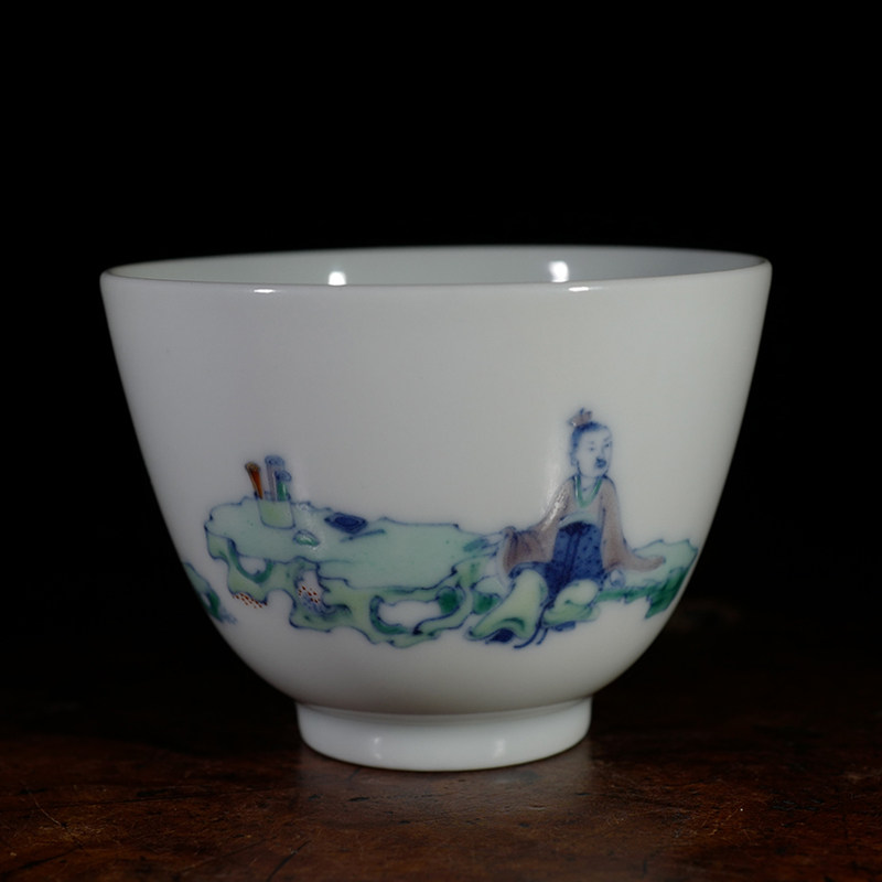 龙圣华苑 景德镇小愚斋手工仿古斗彩高士杯 名家手绘主人杯品茗杯