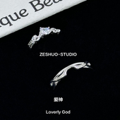 ZESHUO 爱神镶嵌钻情侣对戒999纯银一对款 男女足银戒指刻字送礼物