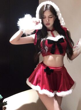 圣诞夜曲*圣诞穿搭cos制服小红裙可外穿挂脖短上衣圣诞套装氛围感