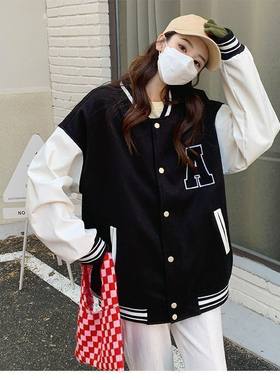 美式vintage棒球服女2023春季休闲宽松学生百搭oversize外套ins潮