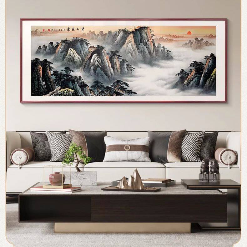 客厅鸿运当头旭日东升聚宝盆紫气东来国画装饰画山水画办公室
