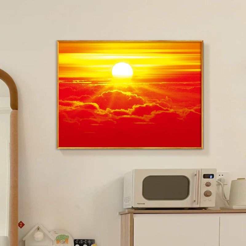 太阳挂画海景日出旭日东升装饰画摆台风景挂画卧室背景墙落地壁画 - 实物图