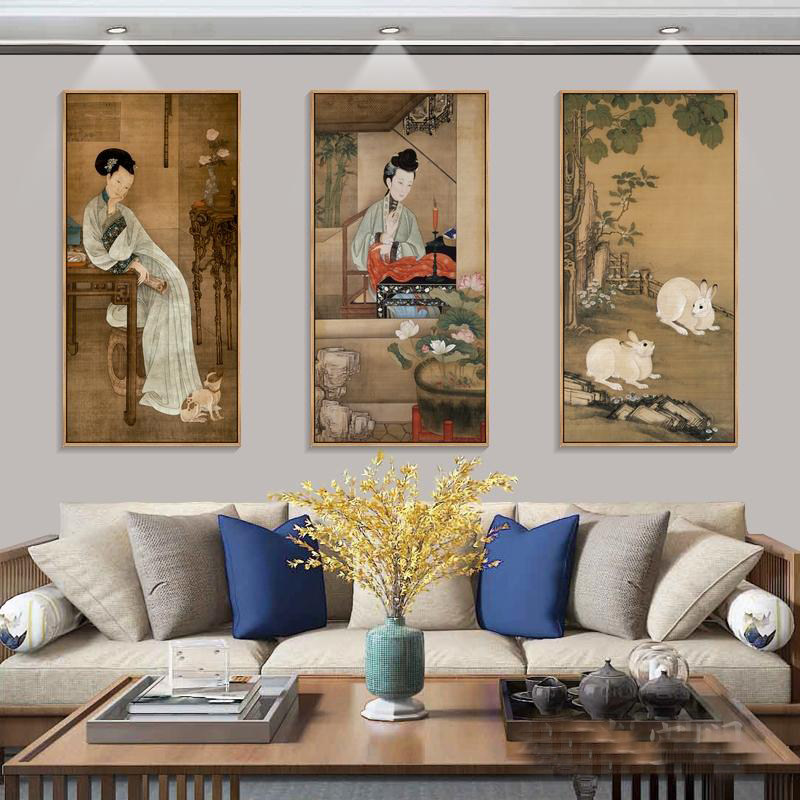 春闺倦读图国画复古中国风进门玄关画新中式客厅装饰画仕女图挂画