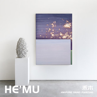 意式极简暮色窗櫺抽象金色树影纯手绘油画客厅装饰画小众玄关挂画