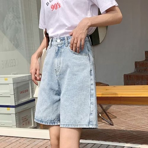 五分牛仔短裤女夏季薄款2023新款高腰显瘦5分宽松阔腿中裤甜酷风