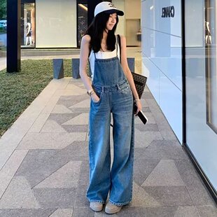 小个子短款牛仔背带裤女生宽松直筒阔腿裤减龄百搭学生休闲连体裤
