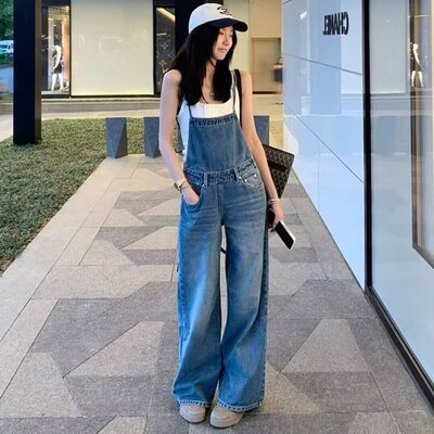 小个子短款牛仔背带裤女生宽松直筒阔腿裤减龄百搭学生休闲连体裤