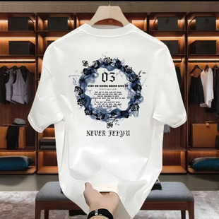 夏季新款背后图案短袖t恤高端潮牌印花字母休闲男女宽松上衣服