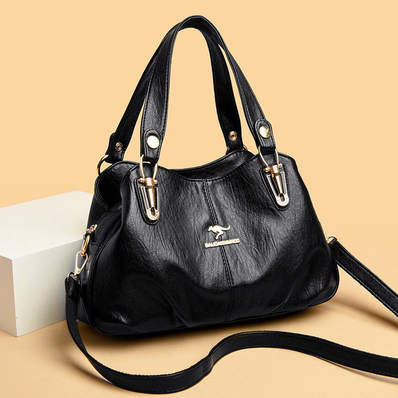 袋鼠真皮包包女2025新款时尚中年女包女士手提包软皮百搭单肩大包