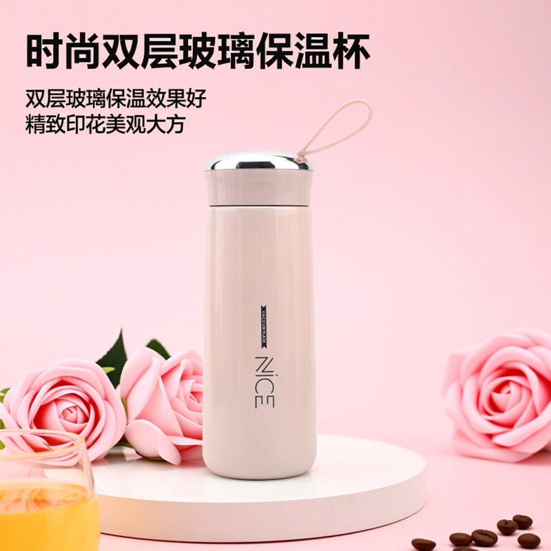 公司森系韩版内胆双层玻璃400ml挂绳引流保温杯水杯茶杯女式进口