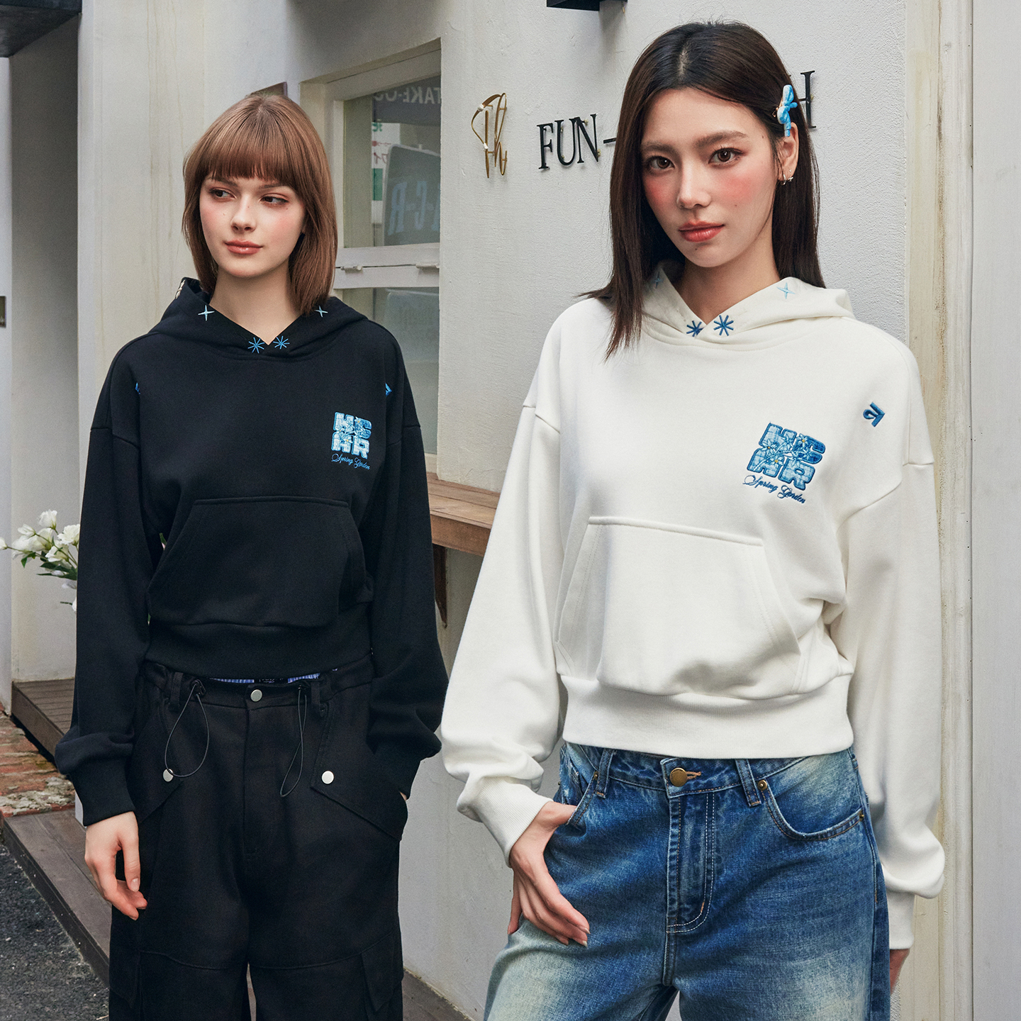 HACR小香风贴布刺绣连帽卫衣 春秋装宽松韩系国潮牌潮流帽衫女