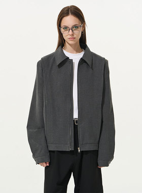 harsh and cruel cleanft格雷系飞边结构翻领抗皱垫肩中性短夹克