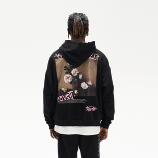 harsh and cruel 街头涂鸦花卉油画复古街头宽松连帽卫衣
