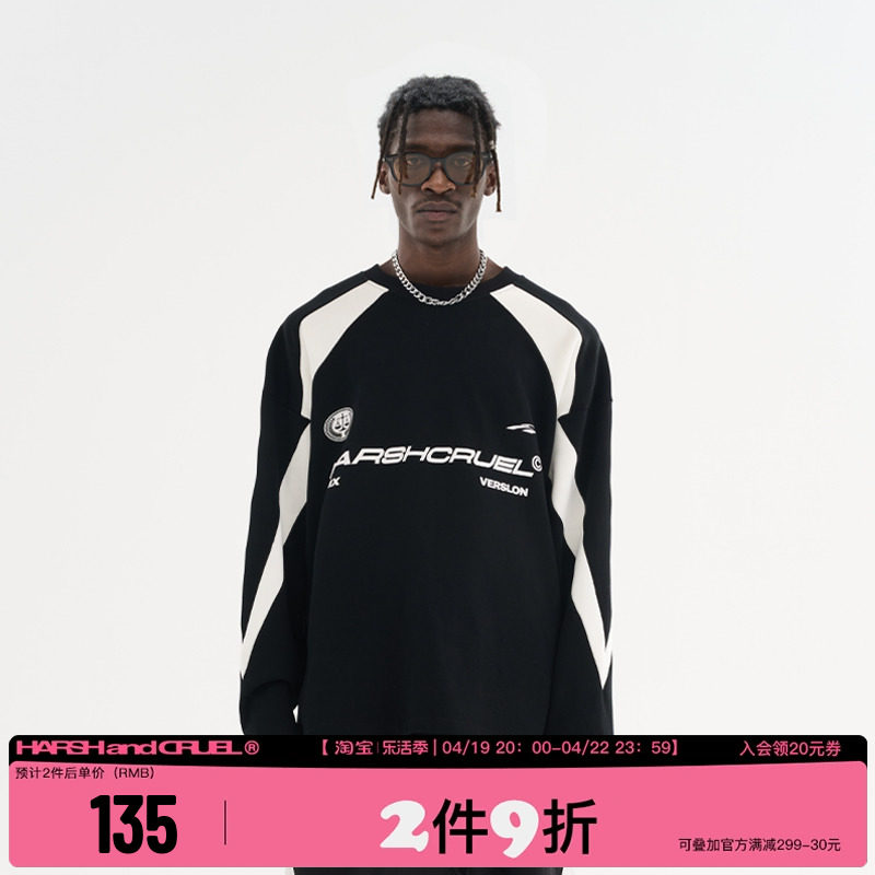 【kc YoungG】harshandcruel复古运动街头宽松圆领长袖T恤