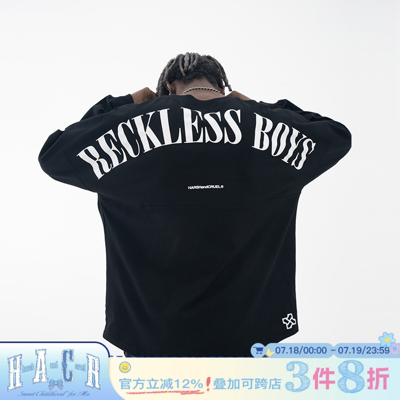 HACR多色复古印花宽松长袖T恤