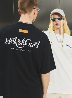 HACR丨harshandcruel美式立体烫绒logo文字纯棉针织短袖T恤