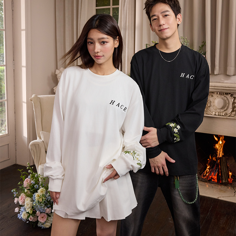 HACR绿花环刺绣手镯长袖T恤