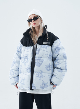 harsh and cruel 手绘神奇宝贝全幅印花拼接立领羽绒服