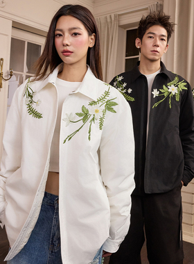 harsh and cruel 简约围领花环刺绣开衫衬衫款式轻薄羽绒服