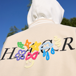 HACR丨harshandcruel 街头花卉涂鸦牙刷绣简约logo毛呢棒球服外套