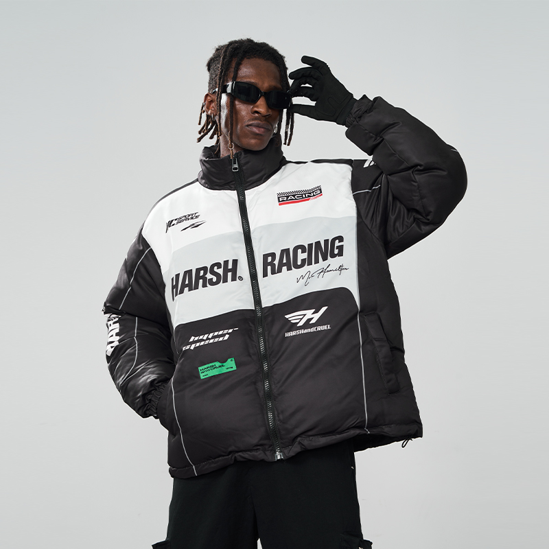 HACR面料拼接赛车立领棉服