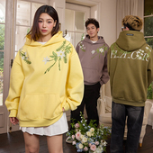 HACR harshandcruel新中式 花卉花环刺绣文字廓形连帽卫衣男女