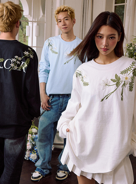 HACR丨harshandcruel新中式花环刺绣花朵廓形植物系长袖T恤打底