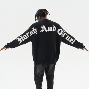 【付思超 方晓东】harshandcruel 街头破坏哥特字体毛衣开衫外套
