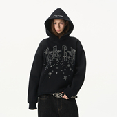 街头宽松休闲重工帽衫 HACR流光银河烫钻卫衣 美式