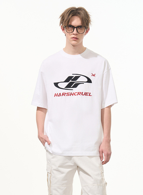 HACR丨harshandcruel 赛车风格logo撞色高密刺绣宽松休闲短袖T恤
